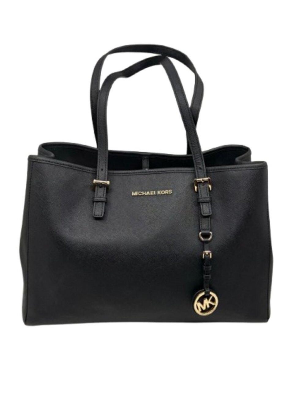 MICHAEL KORS~Jet Set Travel Large Tote Bag BLACK SAFFIANO LEATHER 3 COMPARTMENT